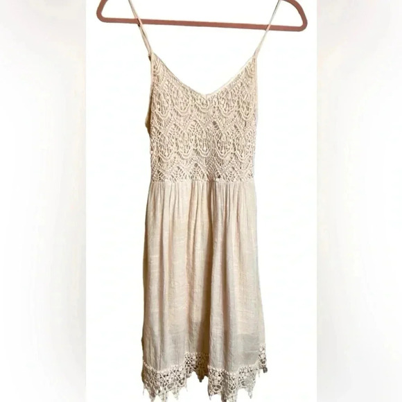 Crochet Cream sundress, spaghetti  straps, XS-S, Feminine Festival Western - Picture 1 of 10